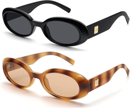 Trendy Oval Sunglasses for Women Retro Vintage 90S Sunnies for Small Face Narrow round Shades Cat Eye