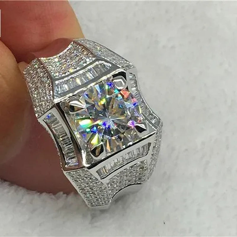 Fashion Men'S Accessories Gold Plated Silver Color Cubic Zirconia Rings Mens Zircon Ring Engagement Wedding Band Ring Fashion Jewelry Size 6-13