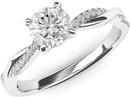 Solid 14K White Gold 4-Prong Petite Twisted Vine Simulated 1.0 CT Diamond Engagement Ring Promise Bridal Ring - WORLD TIME VISITS