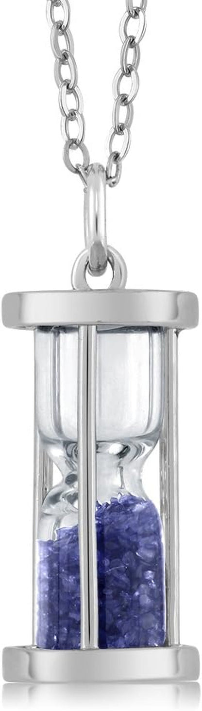 3/4 Cttw Diamond and Gemstone Birthstone Dust Hourglass Pendant Necklace for Women in 925 Sterling Silver | with 18 Inch Silver Chain