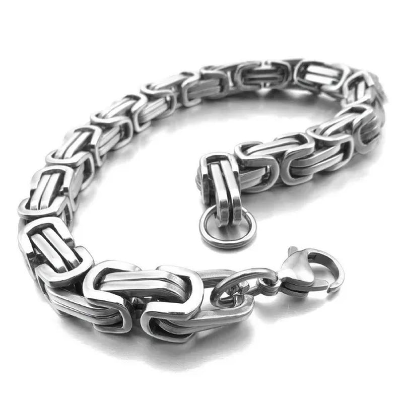 Men's 8mm Stainless Steel Bracelet Wrist Link Silver Tone Byzantine  8"