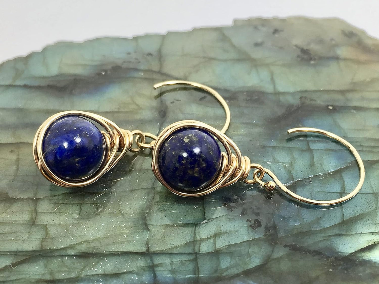 YAMI HUNT JEWELRY,  Earrings, Lapis Dangle Earrings, 8MM, 14K Gold Filled, Lapis Lazuli Earring, Blue Earrings, Lapis Lazuli Stone