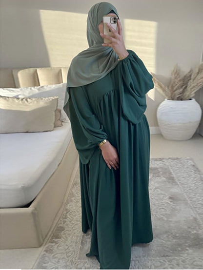 Women Muslim Dress Ramadan Prayer Garment Abaya Dubai Islam Eid Crepe Balloon Sleeve African Turkey Robe without Hijab