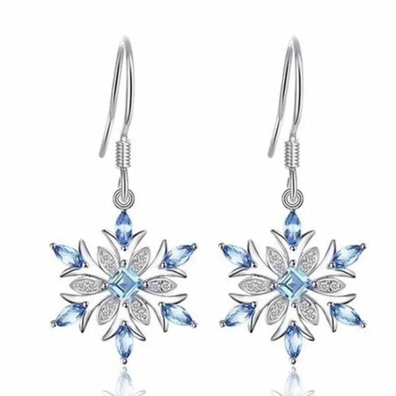Natural Blue Topaz Dangle Earrings 925 Sterling Silver Snowflake Christmas Earrings Fashion Jewelry for Women