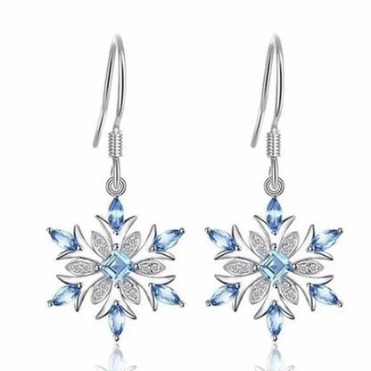 Natural Blue Topaz Dangle Earrings 925 Sterling Silver Snowflake Christmas Earrings Fashion Jewelry for Women