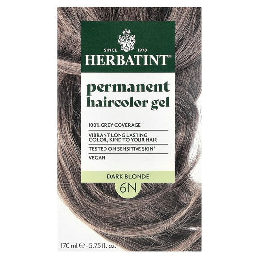 Permanent Haircolor Gel, 6N Dark Blonde, Alcohol Free, Vegan, 100% Grey Coverage - 4.56 Oz