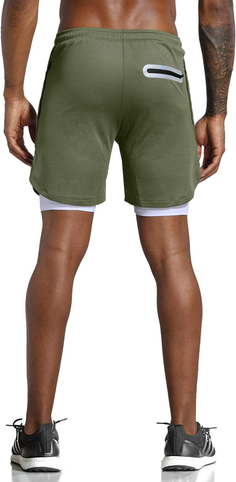 Men'S 2 in 1 Workout Running Shorts Lightweight Training Yoga Gym 7" Short with Zipper Pockets