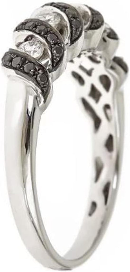 10K White Gold Natural Black & White Diamond Ring for Women | Ethically, Authentically & Organically Sourced Hand-Crafted Jewelry for Her | Diamond Ring for Women.
