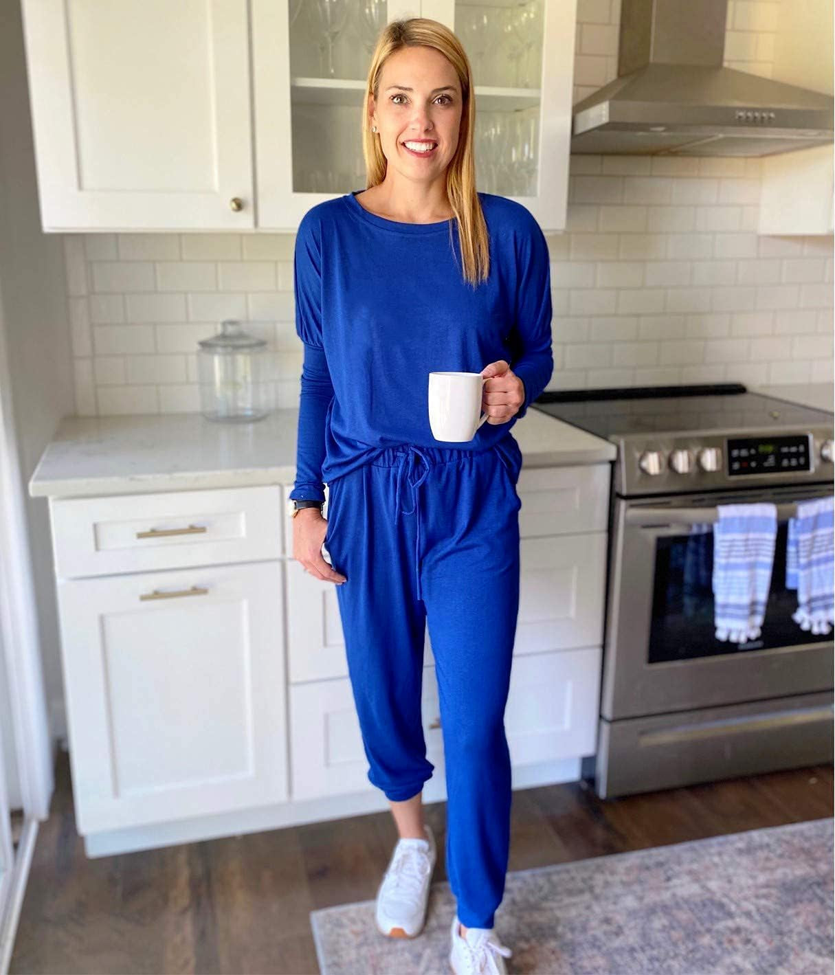 Women'S Fall 2 Piece Lounge Outfit Long Sleeve Crewneck Pullover Tops High Waisted Pants Set Tracksuit - WORLD TIME VISITS