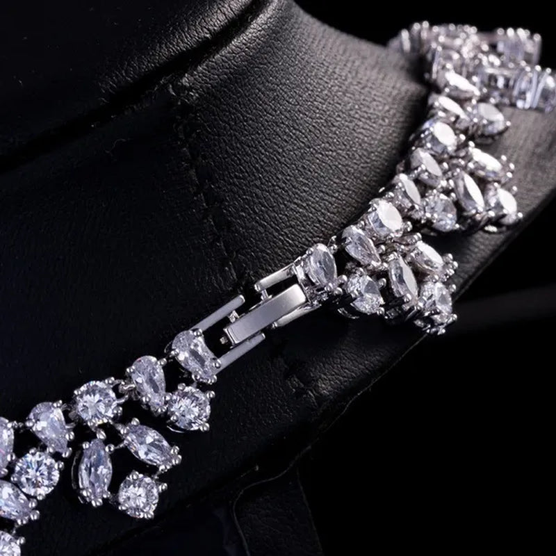 Gloriya Luxury Wedding Bridal Party Jewelry Set For Women White Gold Plated Red Cubic Zirconia Tear Drop Earrings Necklace Sets