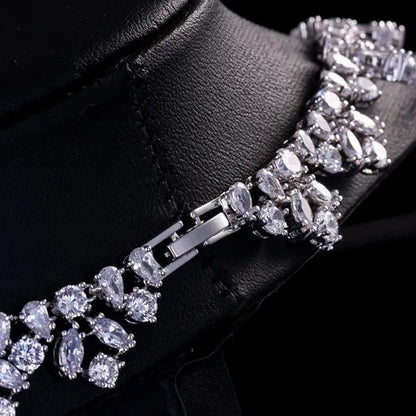 Gloriya Luxury Wedding Bridal Party Jewelry Set For Women White Gold Plated Red Cubic Zirconia Tear Drop Earrings Necklace Sets