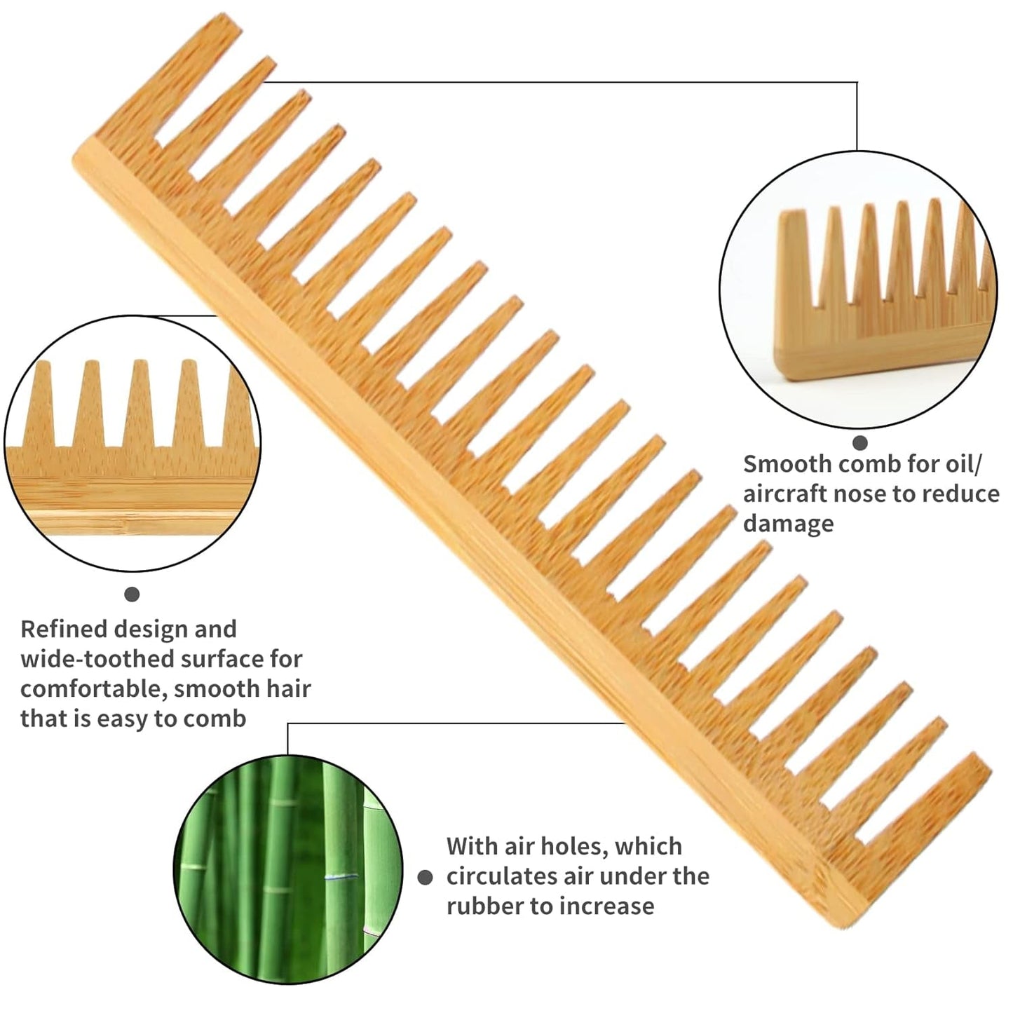 4 PCS Bamboo Hair Brush Set with Natural Wooden Wide-Tooth and Tail Comb Big and Mini Paddle Detangling Hairbrush for Women Men Kids and Baby Thick Thin Curly Straight Dry