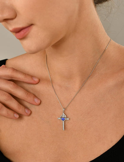 Mom Cross Necklace 925 Sterling Silver Mother Pendant Birthstone Mum Jewelry for Women - WORLD TIME VISITS