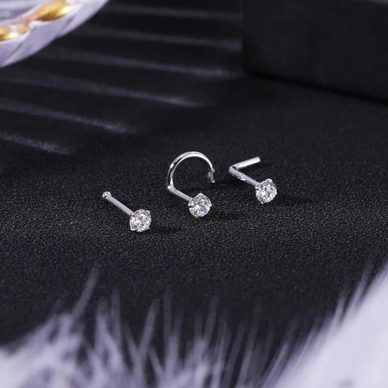 8Pcs 20G/18G 925 Sterling Silver Nose Stud Set Cubic Zircon Nose Piercing L Shaped/Nose Bone/Nose Screws Rings Nostril Piercing Jewelry