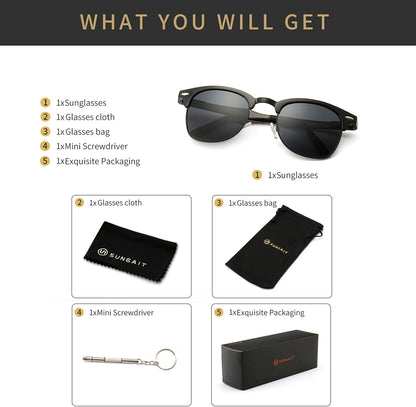Polarized Sunglasses for Men and Women, Classic Half-Frame Retro Shades for Driving, Travel, and Outdoor Activities