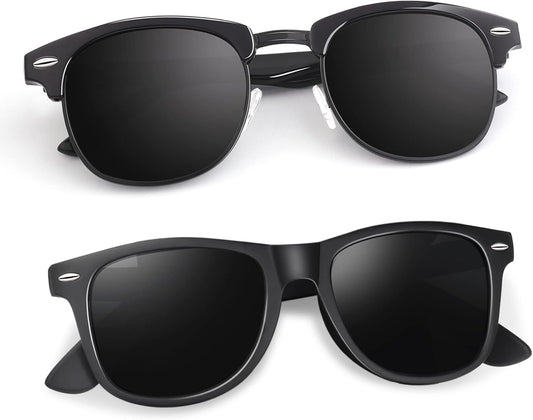 Polarized Semi Rimless Sunglasses for Men Women, Classic Retro Shades Half Frame Driving Sun Glasses UV Protection