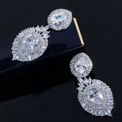 CANDICE Luxury Jewelry 18K Platinum Plated Double Large Water Drop Cubic Zirconia Crystal Long Dangle Earrings For Wedding Gift