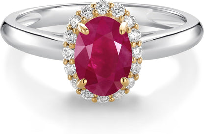 Halo Engagement Ring for Women in 10K White and Yellow Gold with 7X5MM Oval Gemstone Birthstone and White Lab Grown Diamond | Available in Size 5, 6, 7, 8, 9