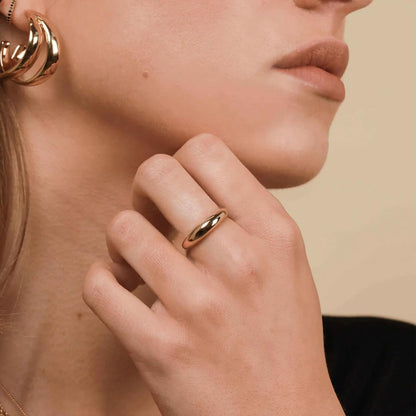 Chunky Dome Rings for Women Dainty 14K Gold Silver Tone Cute Bold Dome Statement Ring Thick Minimalist Thumb Band High Polished Smooth Comfort Fit Size 5-10