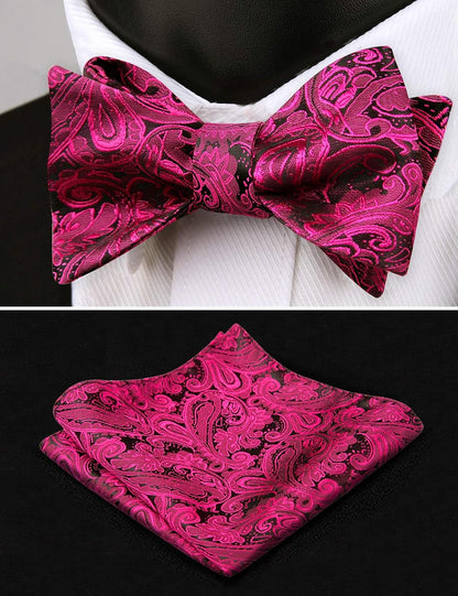 Mens Paisley Jacquard Self-Tie Bow Tie Pocket Square Set