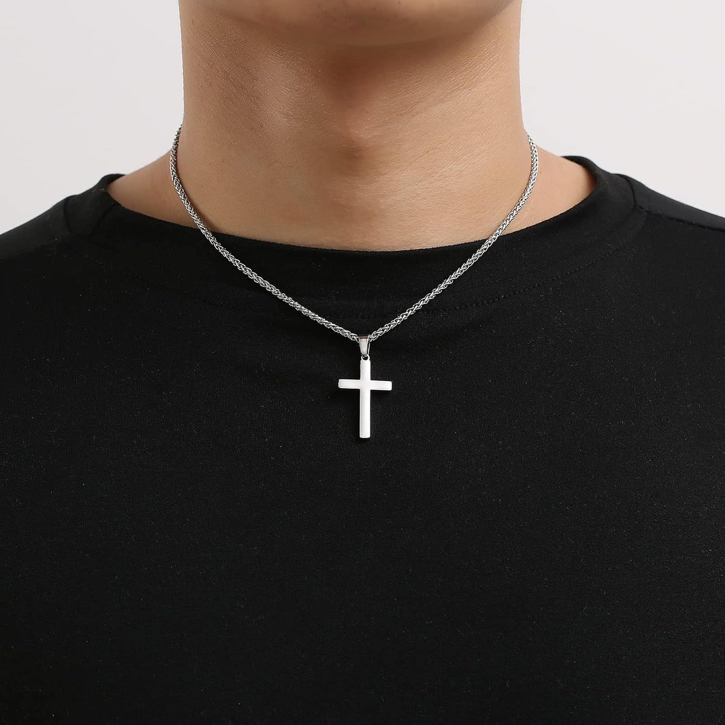 Cross Necklace for Men Boys Women 16-24 Inches Stainless Steel Cross Pendant Chain Religious Gift - WORLD TIME VISITS