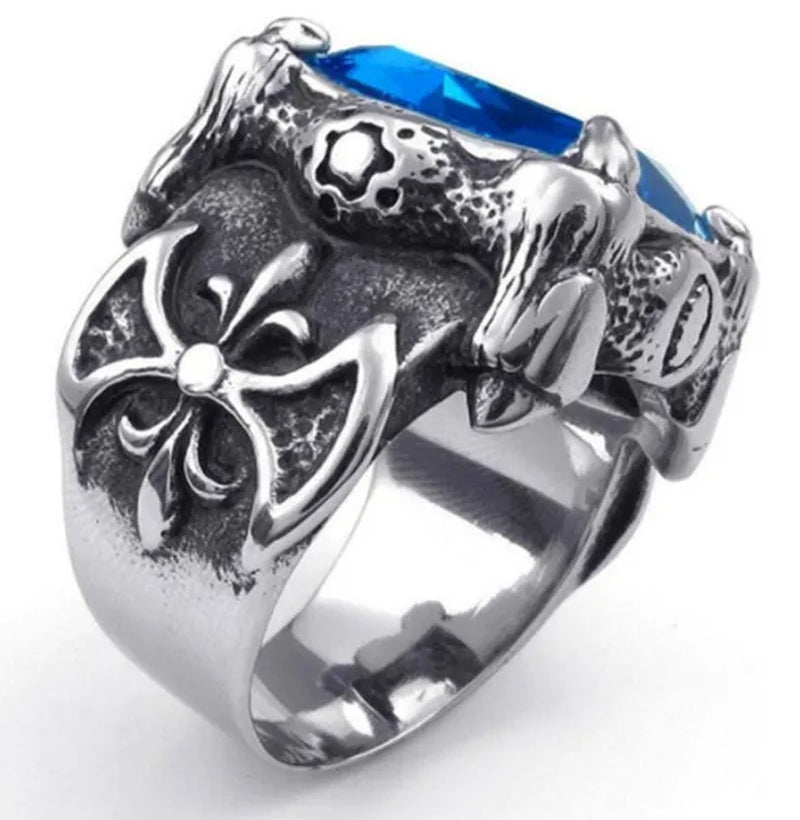 Men'S Stainless Steel Dragon Claw Blue Cubic Zirconia Biker Ring Jewelry - WORLD TIME VISITS