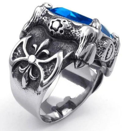 Men'S Stainless Steel Dragon Claw Blue Cubic Zirconia Biker Ring Jewelry - WORLD TIME VISITS