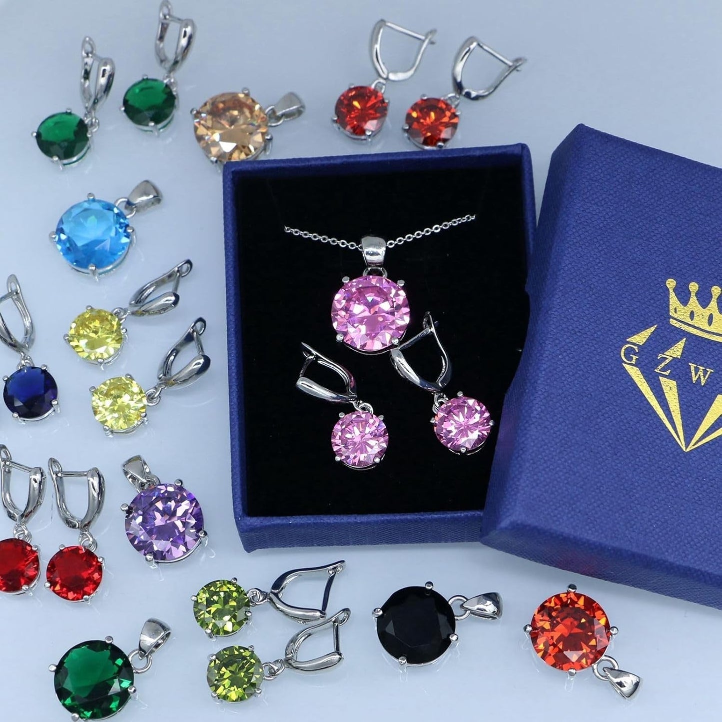 round Cubic Zirconia Necklace and Earrings Set for Women, Daily Party Prom Wedding Jewelry Sets, Valentine'S Day/Christmas/Mother'S Day/Birthday/Birthstone Gift for Wife/Mother/Friend/Sister/Daughter