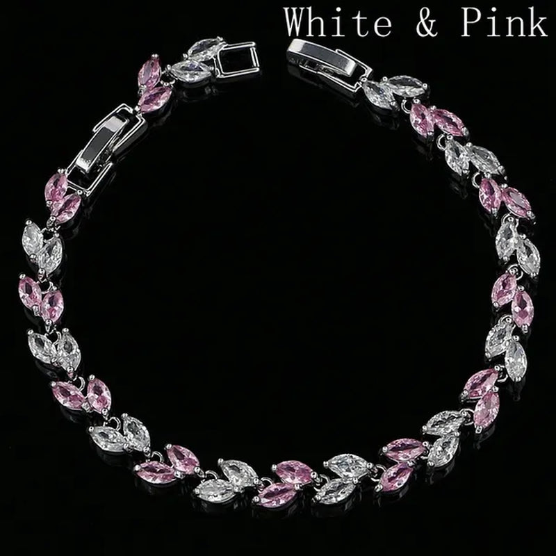 Trendy 2019 Cubic Zirconia Jewelry 925 Silver Leaf Charm CZ Crystal Female Bracelets Bangles for Women