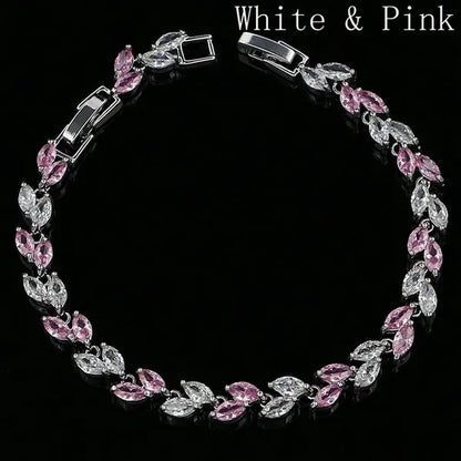 Trendy 2019 Cubic Zirconia Jewelry 925 Silver Leaf Charm CZ Crystal Female Bracelets Bangles for Women