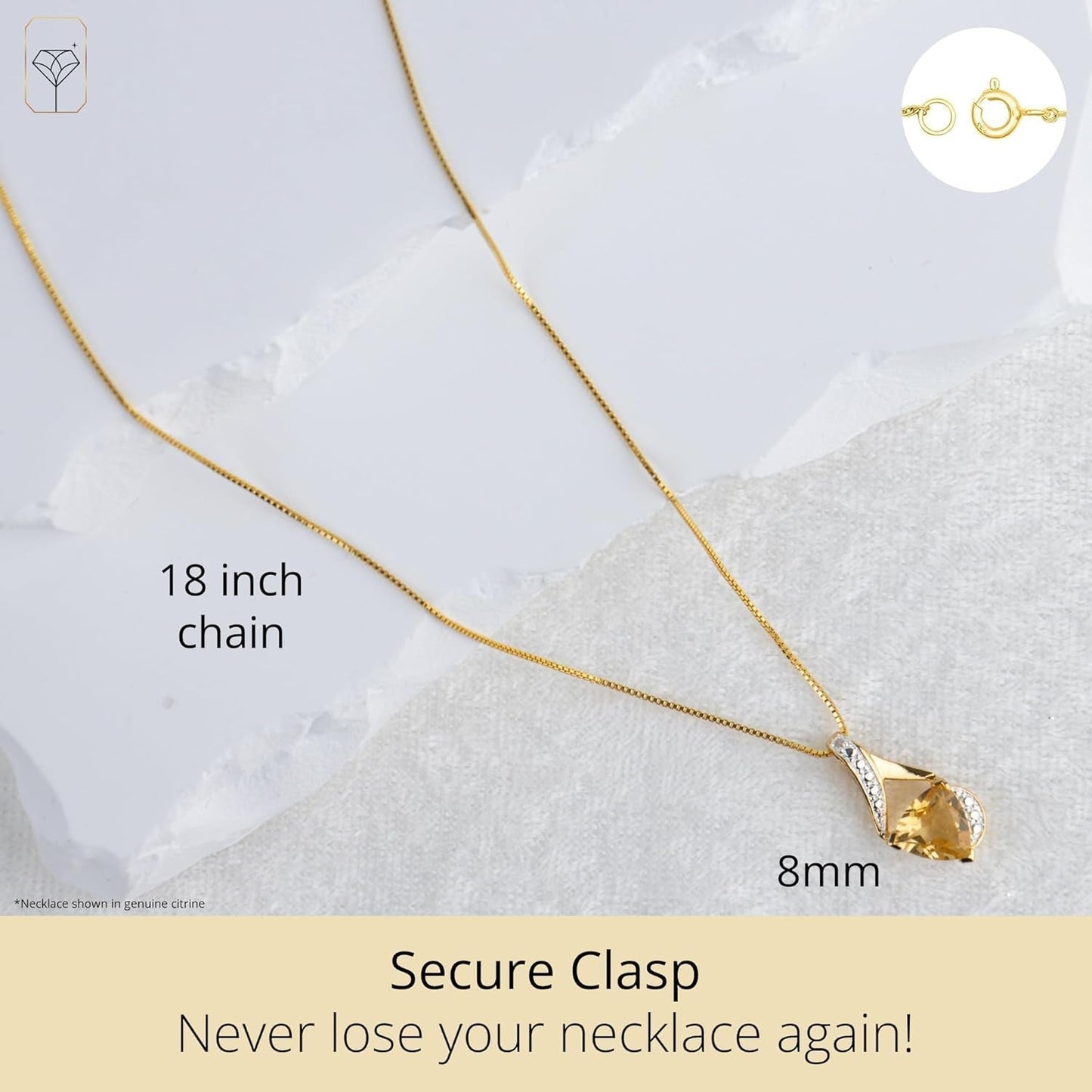 14K White Gold 8Mm Cushion Cut Birthstone Solitaire Pendant Necklace for Women with 18 Inch Box Chain by