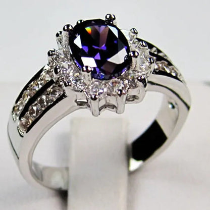 925 Silver Plated Black Sapphire Gemstones Party Ring Women's Fashion Jewelry Size 6-10