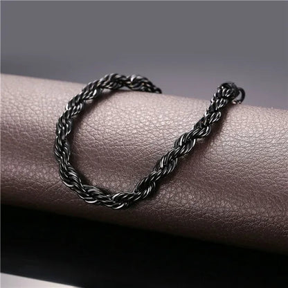 Cool Men Rope Chain Bracelet 6MM 8.3 Inches - 3 Colors Black, Silver, Gold