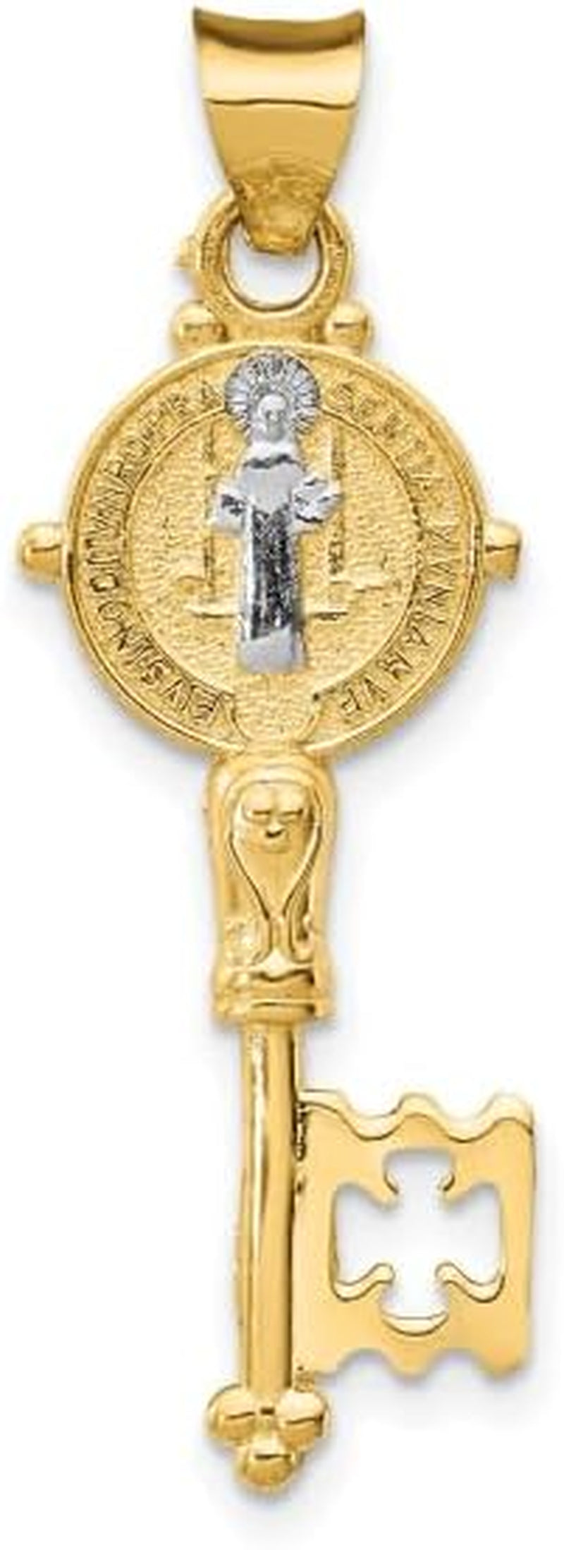 14K Solid Yellow Gold Holy Cross Key Necklace Religious Chain Pendant Jesus Christ Charm
