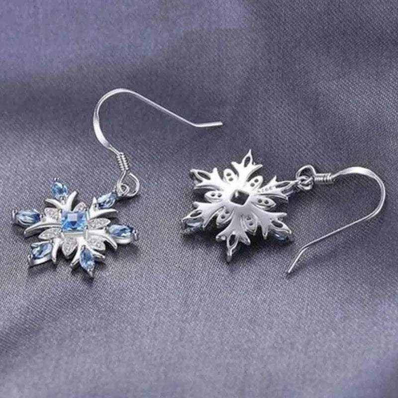Natural Blue Topaz Dangle Earrings 925 Sterling Silver Snowflake Christmas Earrings Fashion Jewelry for Women