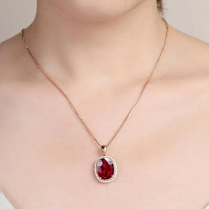 Jewelry Fashion 18k Gold Diamond Ruby Ellipse Pendant Rose Gold Necklace Ornament