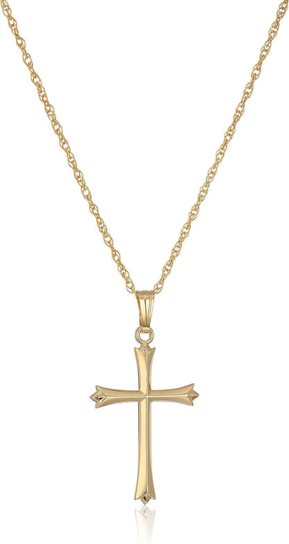 Ladies' 14K Gold Filled Polished Embossed 18“ Cross Pendant Necklace - WORLD TIME VISITS