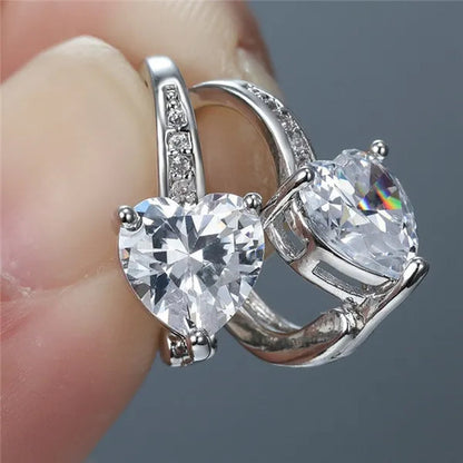 Luxury Women'S Fashion Silver Plated Zircon Earrings Birthstone Hoop Earrings Green Cubic Zirconia Drop Earrings for Women Heart Clip on Earrings Bride Princess Wedding Engagement Earring Anniversary Gift Jewelry