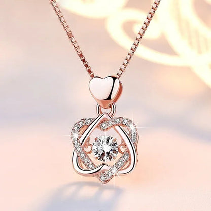 Fashion Romantic Double Heart Diamond Heartbeat Necklace Sapphire Flower Pendant Necklace with Zircon Rose Necklace for Women Engagement Jewelry - WORLD TIME VISITS