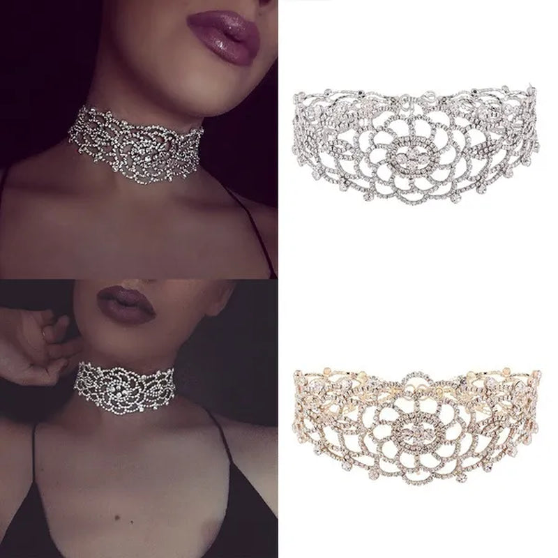 Full Diamond Pendant Necklace Crystal Rhinestone Choker Collar Women Wedding Jewelry