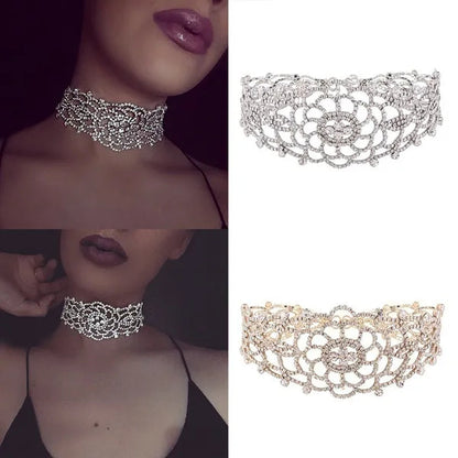 Full Diamond Pendant Necklace Crystal Rhinestone Choker Collar Women Wedding Jewelry