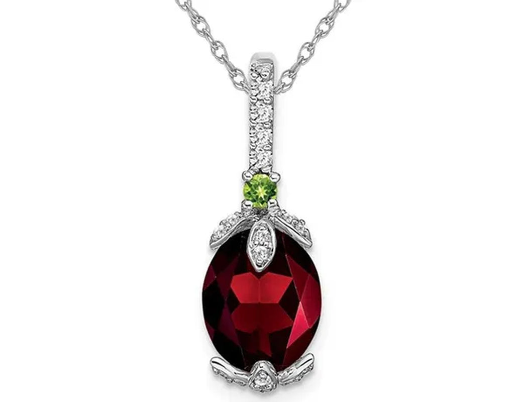 2.50 Carat (Ctw) Garnet and Peridot Drop Pendant Necklace in 14K White Gold with Chain