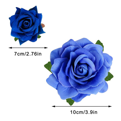 Rose Hair Clip Flower Hairpin Rose Brooch Floral Clips, 4 Pcs Fabric Rose Flowers Hair Clips Mexican Hair Flowers Pin up Headpieces for Woman Girl Wedding Party Mother'S Day (2 Sizes) (Blue)