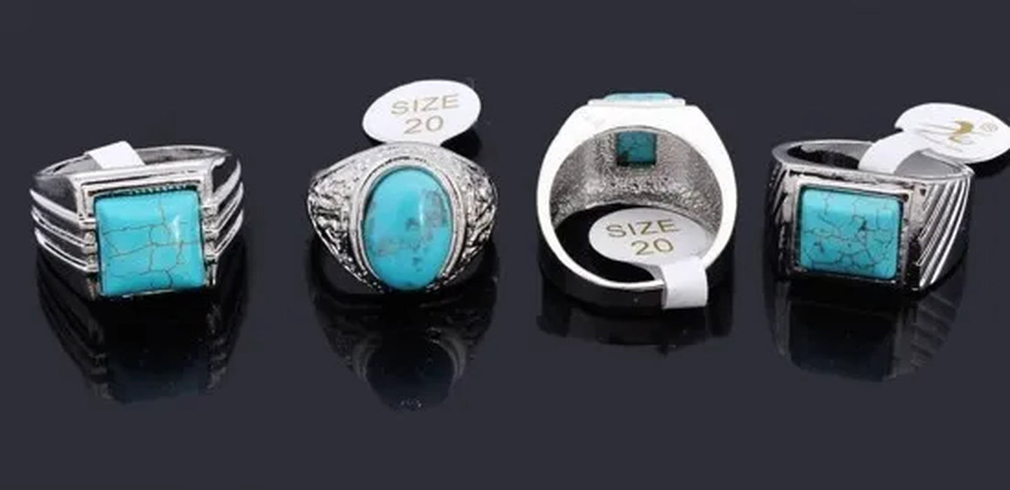 10Pc Wholesale Lots Natural Green Turquoise Stone Silver P Ring Jewelry FREE