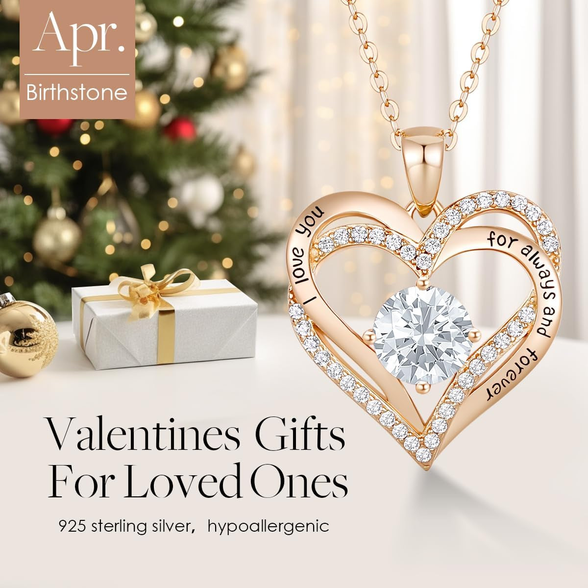 Forever Love Heart Necklaces for Women, Wedding Anniversary, Birthday Gift for Wife, S925 Silver Jewelry with Birthstone Pendant