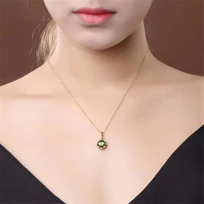 Fashion Emerald Gemstone Pendant 18K Gold Women Necklace Bridal Wedding Paryt Jewelry Valentine'S Day Gift - WORLD TIME VISITS