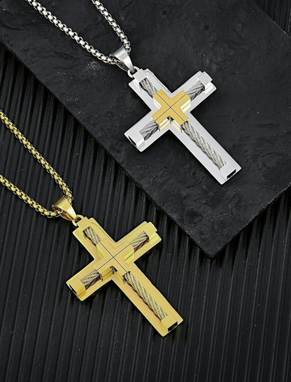 Men'S Cross Necklace 316L Stainless Steel Large Jesus Christ Pendant Jewelry Rolo Chain for 24″