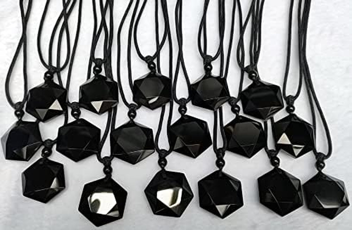 Women'S Necklaces Men'S Necklaces Pure Natural Obsidian Hexagon Pendant Necklace Adjustable Cord Gemstone Pendant Religious Jewelry for Men Women