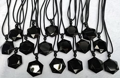 Women'S Necklaces Men'S Necklaces Pure Natural Obsidian Hexagon Pendant Necklace Adjustable Cord Gemstone Pendant Religious Jewelry for Men Women