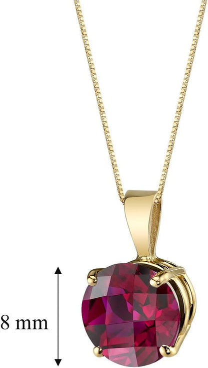 14K Yellow Gold Created Ruby Pendant for Women, Classic Solitaire, 2.50 Carats round Shape 8Mm